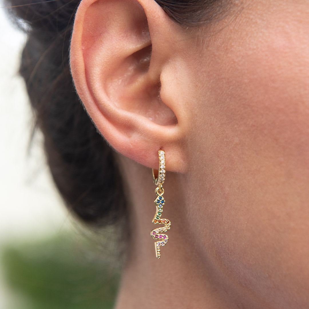 Aretes Serpint | Chapa de Oro 14k & Circonias de Colores