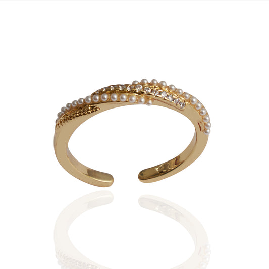 Anillo Perlas Trenza | Chapa de Oro 14k & Circonias