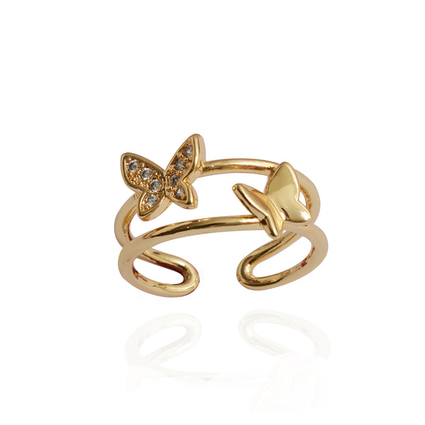 Anillo Mariposas Mía | Chapa de Oro 14k & Circonias