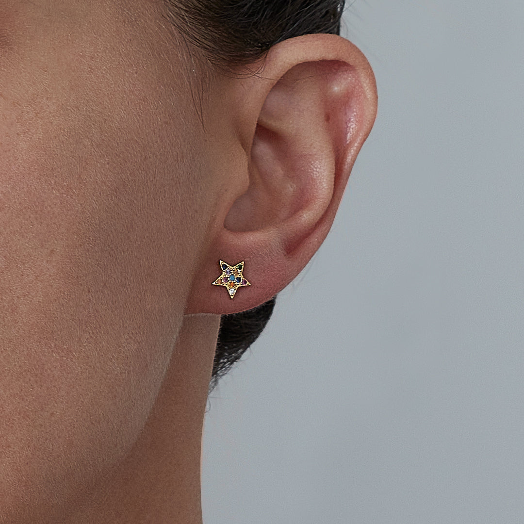 Aretes Estrella | Chapa de Oro 14k & Circonias Colores