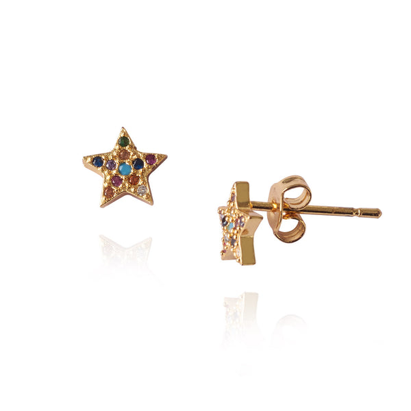 Aretes Estrella | Chapa de Oro 14k & Circonias Colores