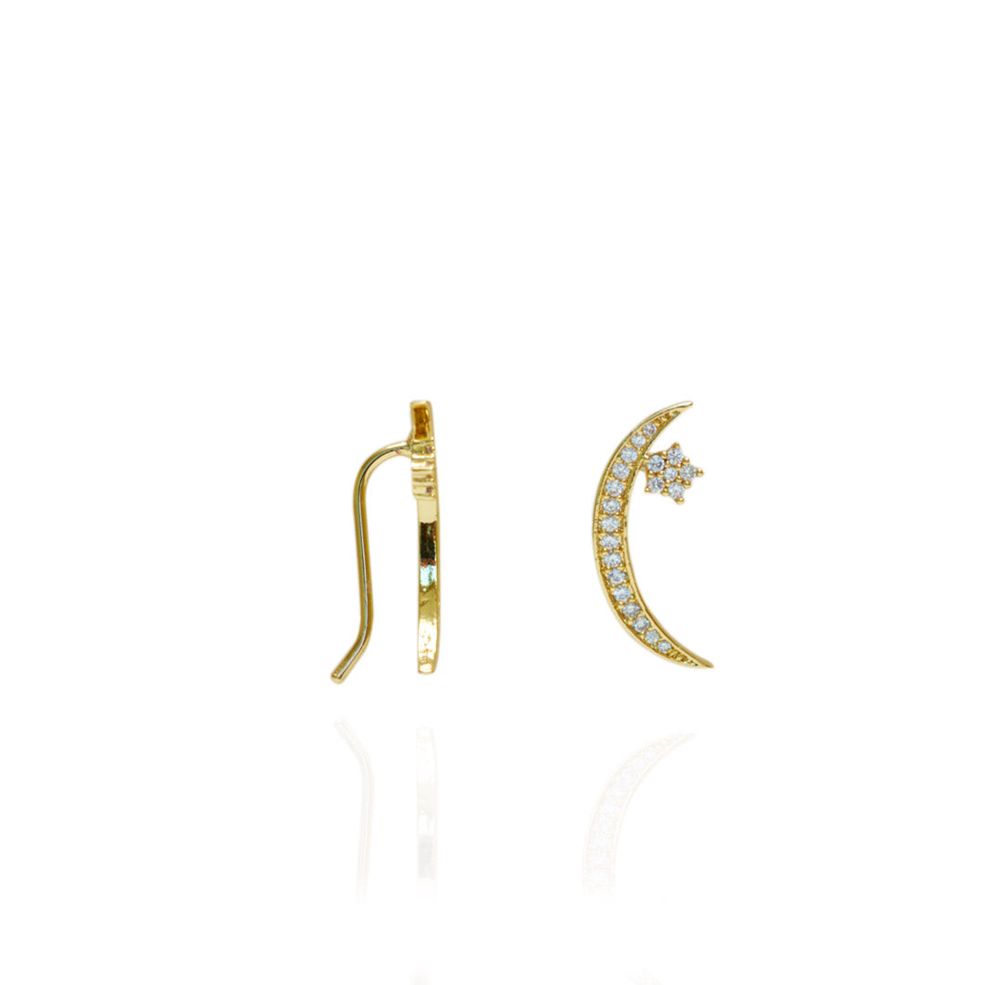 Aretes Lun | Chapa de Oro 14k & Circonias Blancas