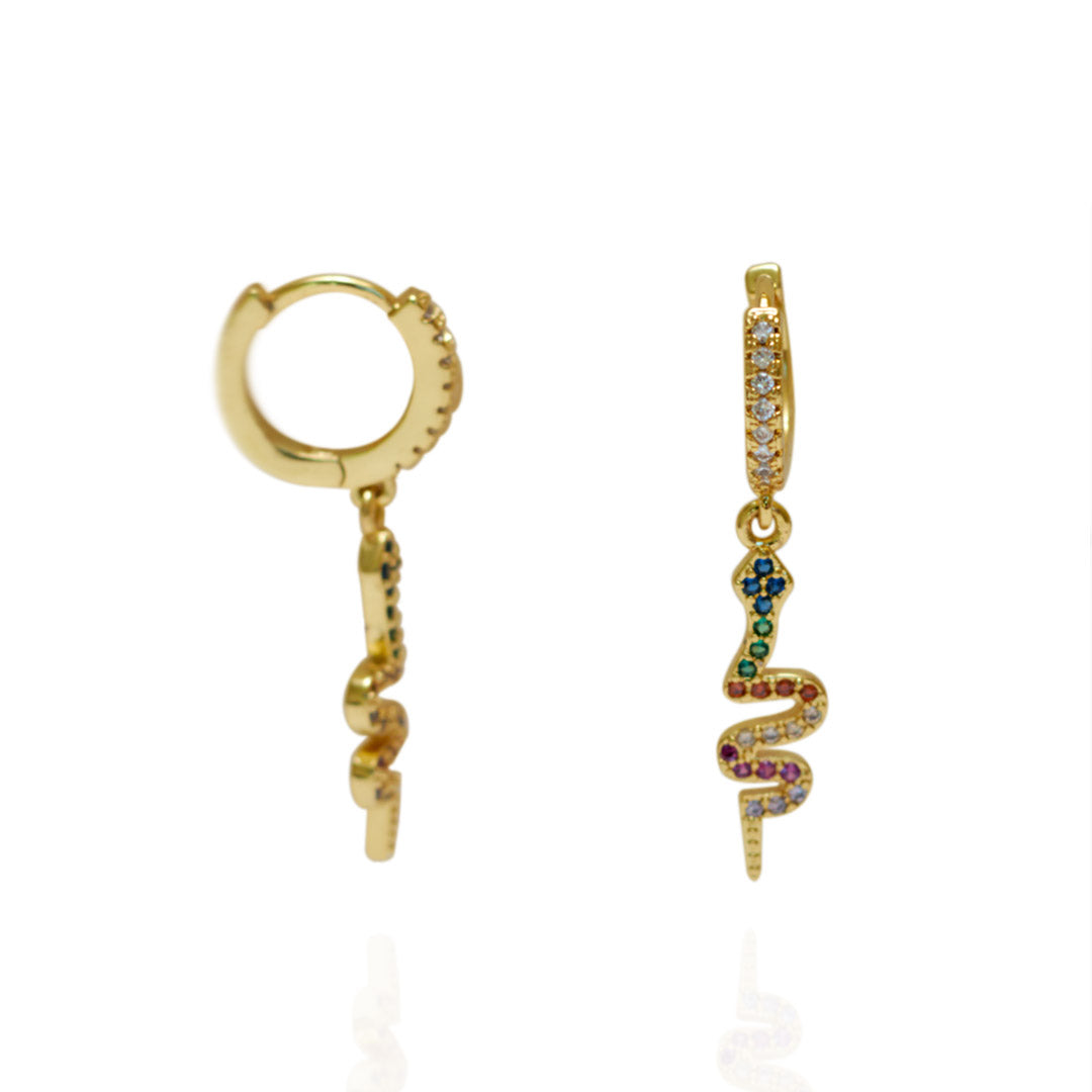 Aretes Serpint | Chapa de Oro 14k & Circonias de Colores