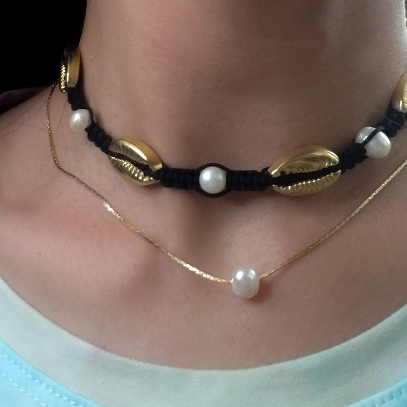 Collar Choker Conchas | Chapa de Oro 14k & Perlas Naturales
